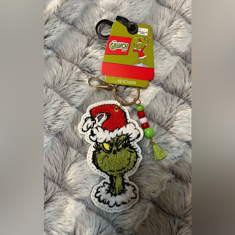 Grinch Key Chain / Bag Charm with Santa Hat